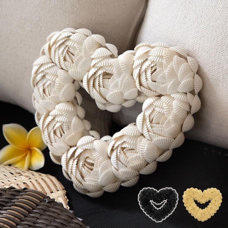 インテリア雑貨 リース ハート アジアン雑貨 バリ シェル BOHOスタイル ディスプレイ 天然 オーナメント 吊り紐付き ホワイト ゴールド ブラック 飾り 1384 | ブランド登録なし