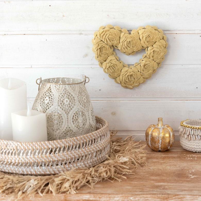 インテリア雑貨 リース ハート アジアン雑貨 バリ シェル BOHOスタイル ディスプレイ 天然 オーナメント 吊り紐付き ホワイト ゴールド ブラック 飾り 1384 | ブランド登録なし | 16