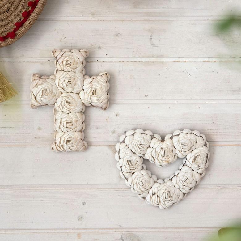 インテリア雑貨 リース ハート アジアン雑貨 バリ シェル BOHOスタイル ディスプレイ 天然 オーナメント 吊り紐付き ホワイト ゴールド ブラック 飾り 1384 | ブランド登録なし | 12