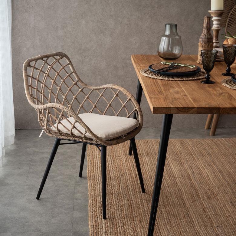 アームチェア 肘付き イス ラタン 籐 シンプル アイアン 一人掛け 背もたれ付き ブラック ベージュ アジアン家具 モダン 13850-mt | ELEMENTS（インテリア） | 07