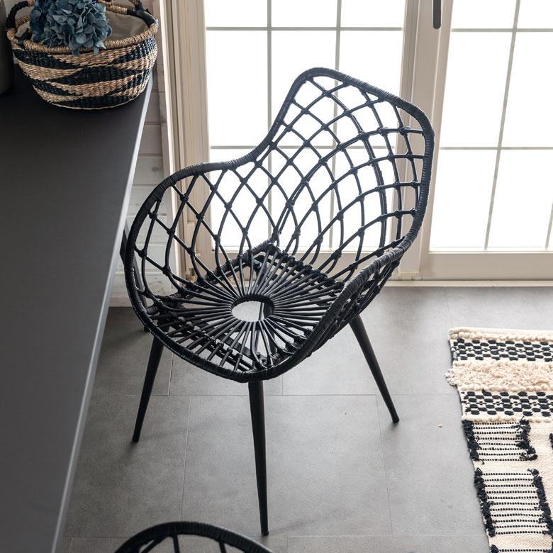 アームチェア 肘付き イス ラタン 籐 シンプル アイアン 一人掛け 背もたれ付き ブラック ベージュ アジアン家具 モダン 13850-mt | ELEMENTS（インテリア） | 11