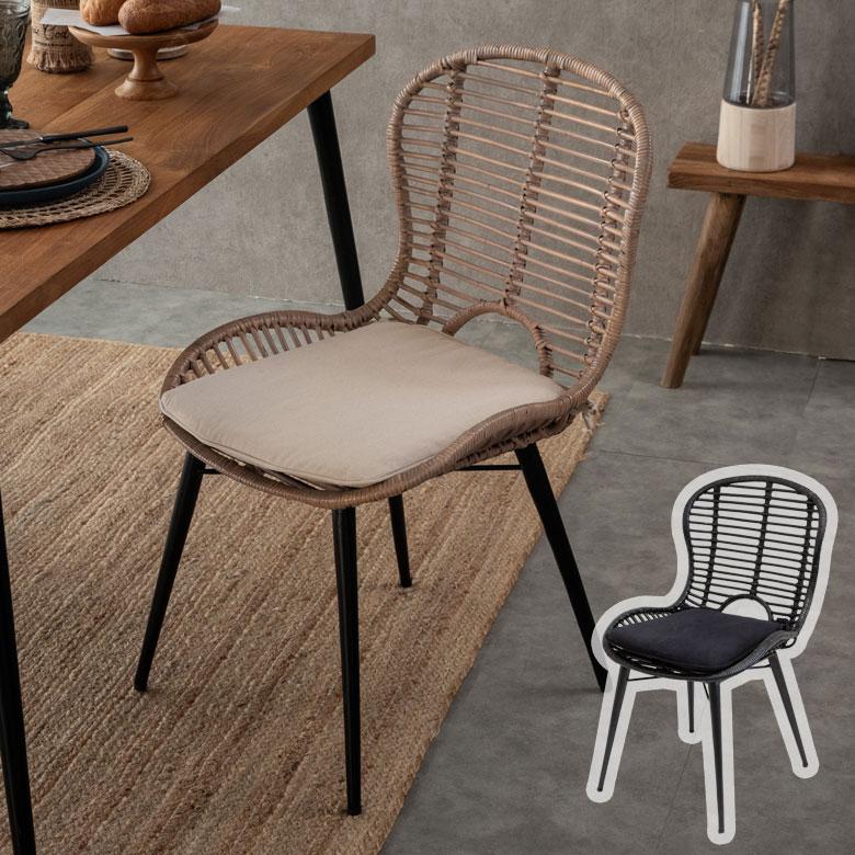 チェア イス ラタン 籐 シンプル アイアン 一人掛け 肘なし 背もたれ付き 格子状 ブラック ベージュ アジアン家具 モダン 13860-mt | ELEMENTS（インテリア）