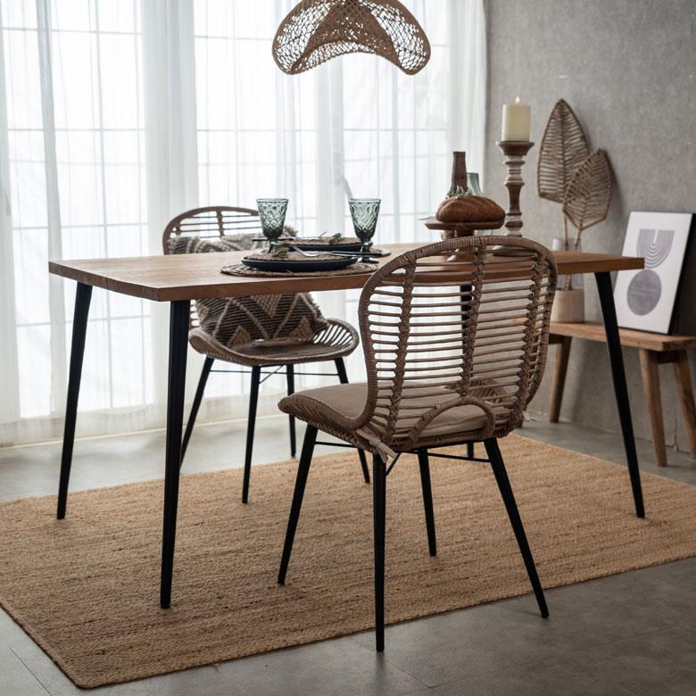 チェア イス ラタン 籐 シンプル アイアン 一人掛け 肘なし 背もたれ付き 格子状 ブラック ベージュ アジアン家具 モダン 13860-mt | ELEMENTS（インテリア） | 13