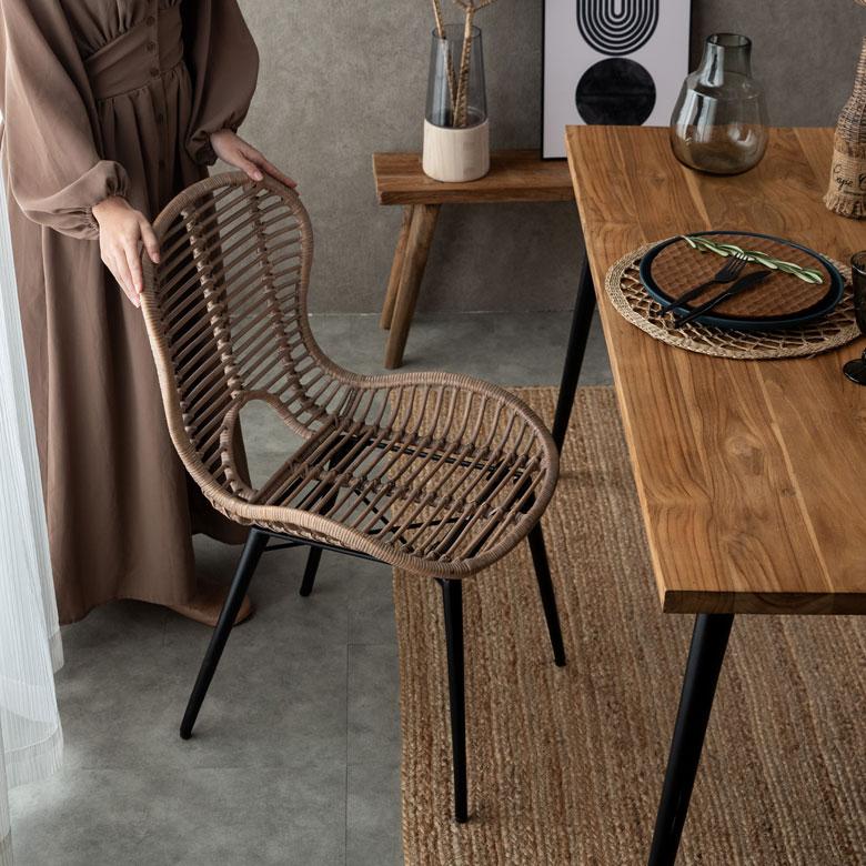 チェア イス ラタン 籐 シンプル アイアン 一人掛け 肘なし 背もたれ付き 格子状 ブラック ベージュ アジアン家具 モダン 13860-mt | ELEMENTS（インテリア） | 03