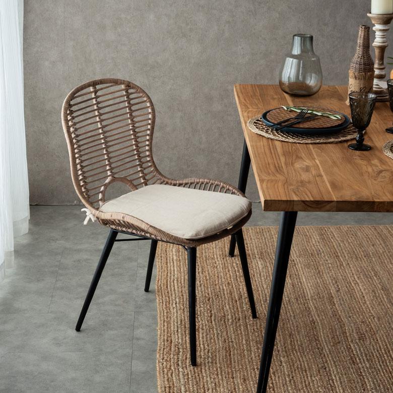 チェア イス ラタン 籐 シンプル アイアン 一人掛け 肘なし 背もたれ付き 格子状 ブラック ベージュ アジアン家具 モダン 13860-mt | ELEMENTS（インテリア） | 07