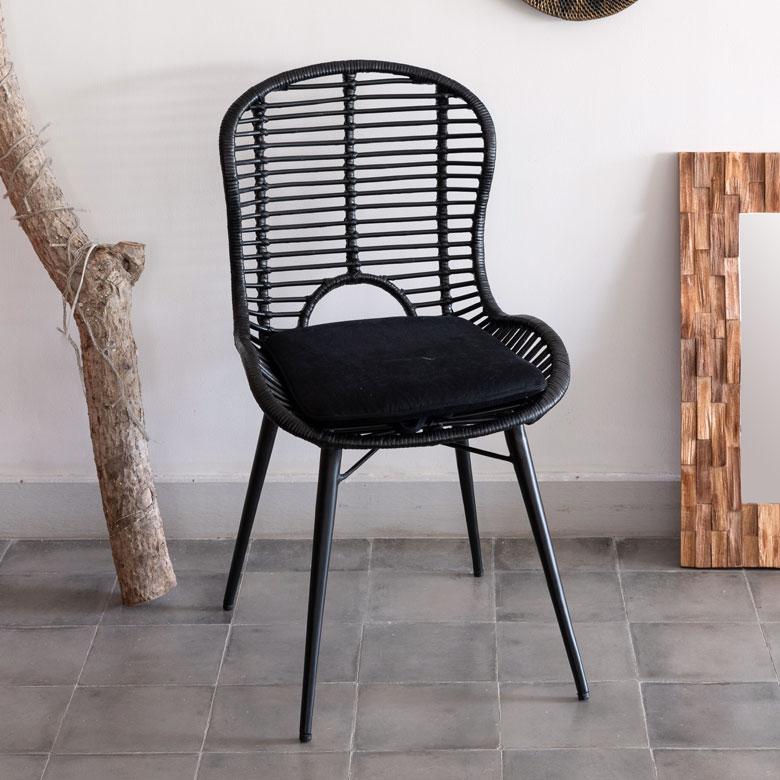 チェア イス ラタン 籐 シンプル アイアン 一人掛け 肘なし 背もたれ付き 格子状 ブラック ベージュ アジアン家具 モダン 13860-mt | ELEMENTS（インテリア） | 10