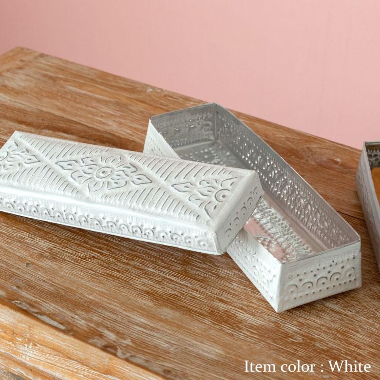 小物入れ 蓋つき アルミ製 収納 カトラリーケース ペンケース 長方形 型押し アジアン おしゃれ BOX 収納ケース 13861 | ブランド登録なし | 17