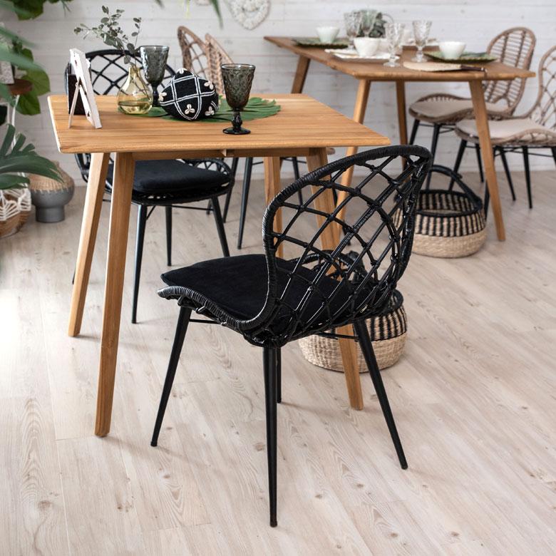 チェア イス ラタン 籐 シンプル アイアン 一人掛け 肘なし 背もたれ付き メッシュ状 ブラック ベージュ アジアン家具 モダン 13870-mt | ELEMENTS（インテリア） | 13