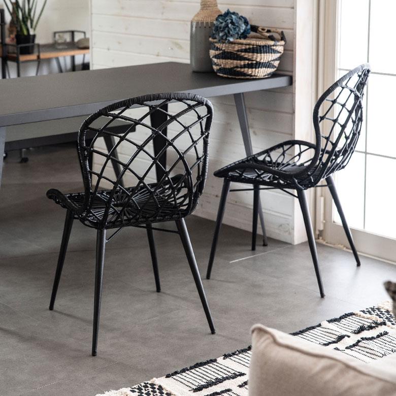 チェア イス ラタン 籐 シンプル アイアン 一人掛け 肘なし 背もたれ付き メッシュ状 ブラック ベージュ アジアン家具 モダン 13870-mt | ELEMENTS（インテリア） | 15