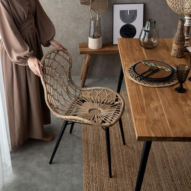 チェア イス ラタン 籐 シンプル アイアン 一人掛け 肘なし 背もたれ付き メッシュ状 ブラック ベージュ アジアン家具 モダン 13870-mt | ELEMENTS（インテリア） | 03