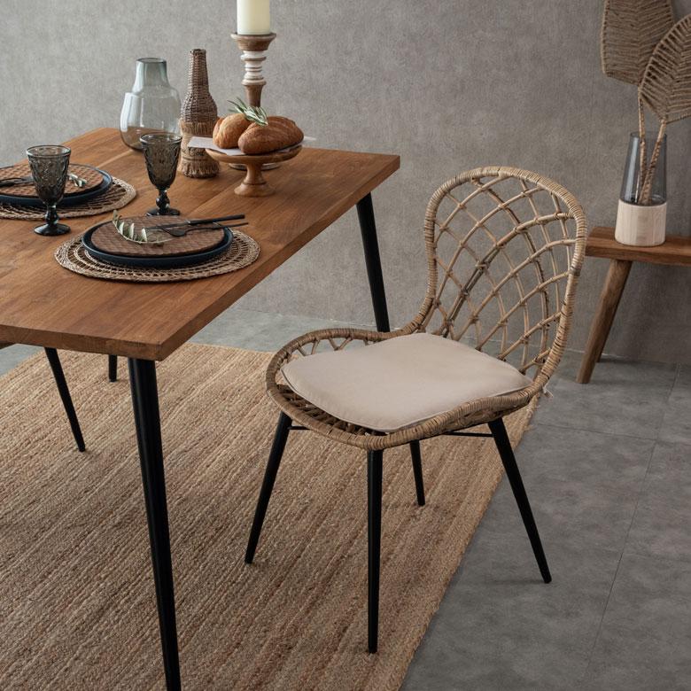 チェア イス ラタン 籐 シンプル アイアン 一人掛け 肘なし 背もたれ付き メッシュ状 ブラック ベージュ アジアン家具 モダン 13870-mt | ELEMENTS（インテリア） | 04