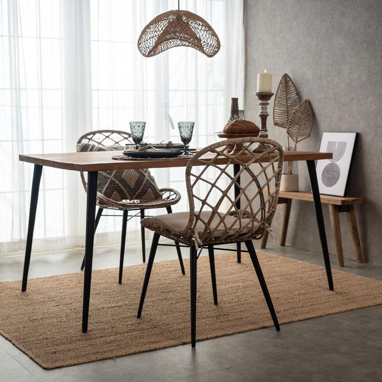 チェア イス ラタン 籐 シンプル アイアン 一人掛け 肘なし 背もたれ付き メッシュ状 ブラック ベージュ アジアン家具 モダン 13870-mt | ELEMENTS（インテリア） | 07