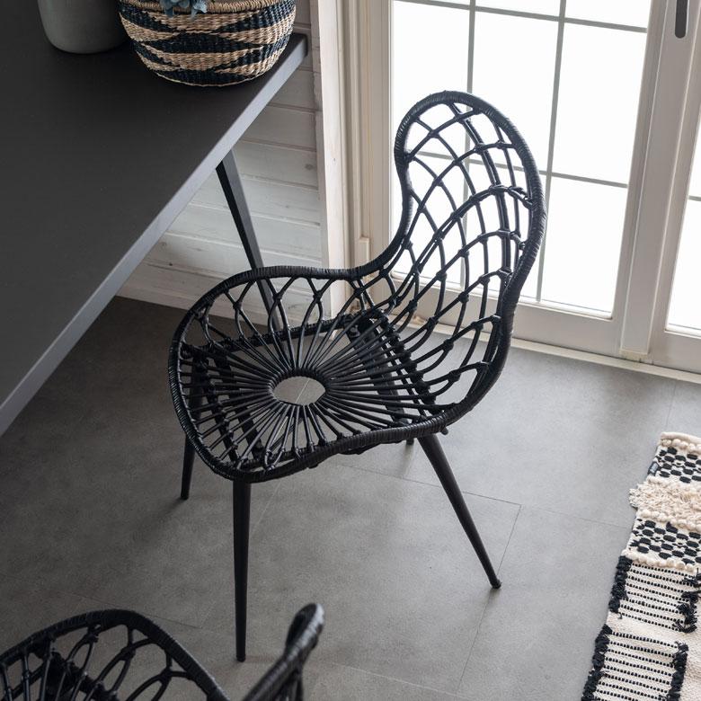チェア イス ラタン 籐 シンプル アイアン 一人掛け 肘なし 背もたれ付き メッシュ状 ブラック ベージュ アジアン家具 モダン 13870-mt | ELEMENTS（インテリア） | 11