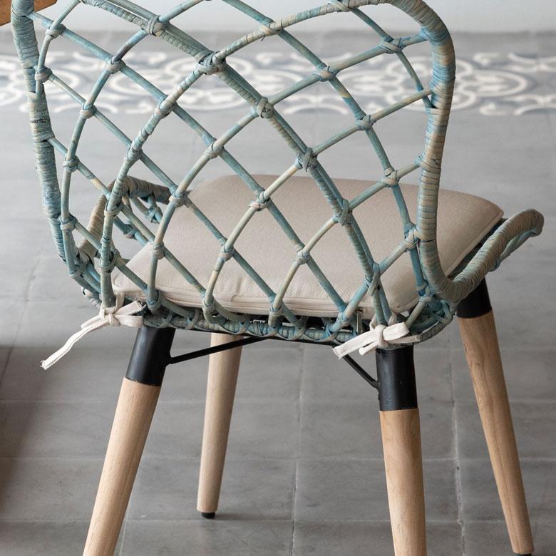 チェア 肘なし イス ラタン 籐 シンプル 木製脚 一人掛け 背もたれ付き クッション付き ひし形 ブルー グレー アジアン家具 モダン 13870-wd | ELEMENTS（インテリア） | 13