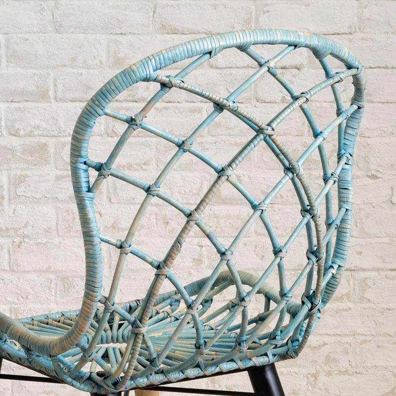 チェア 肘なし イス ラタン 籐 シンプル 木製脚 一人掛け 背もたれ付き クッション付き ひし形 ブルー グレー アジアン家具 モダン 13870-wd | ELEMENTS（インテリア） | 14