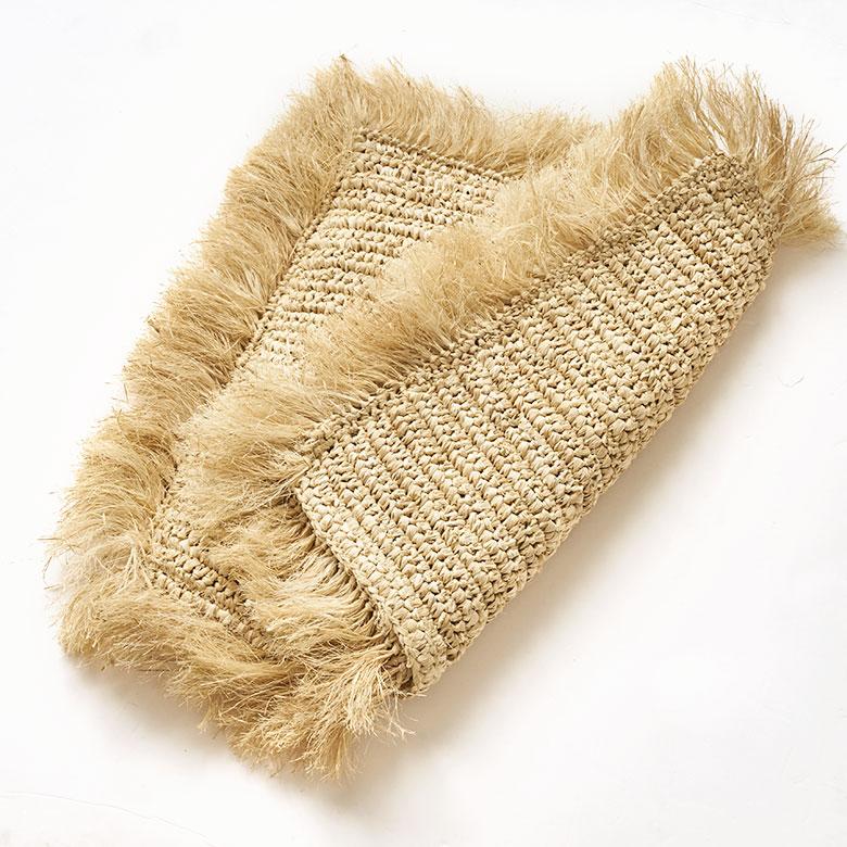 ラフィア　ラグジュアリー　椰子　ココナッツ　ボタン　ナチュラル　クッション クッションカバー 30×50 長方形 天然素材 ヤシ ラフィア