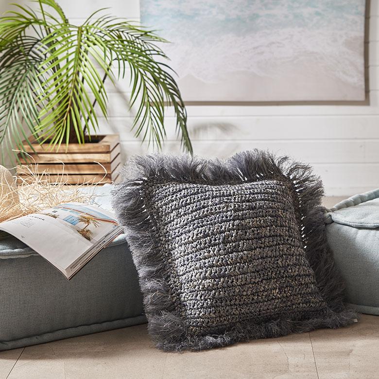 クッションカバー 40×40 正方形 天然素材 ヤシ ラフィア フリンジ カバーのみ 椰子 南国 ヤシの葉 おしゃれ 北欧 リゾート 雑貨 インテリア 西海岸 13879 | ブランド登録なし | 04