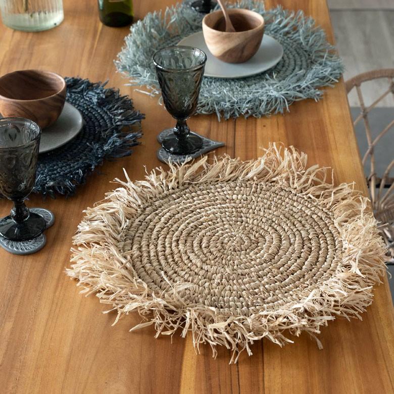 ランチョンマット ラフィア製 天然素材 円形 プレイスマット キッチン雑貨  テーブルコーディネート テーブルマット アジアン雑貨 カフェ風 13880-a | ELEMENTS（インテリア） | 18