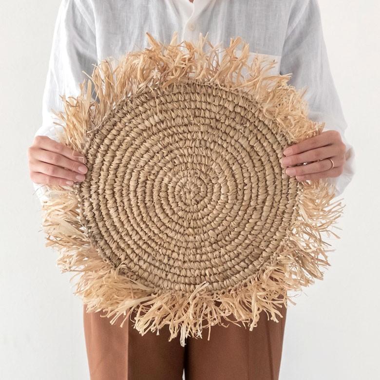 ランチョンマット ラフィア製 天然素材 円形 プレイスマット キッチン雑貨  テーブルコーディネート テーブルマット アジアン雑貨 カフェ風 13880-a | ELEMENTS（インテリア） | 07