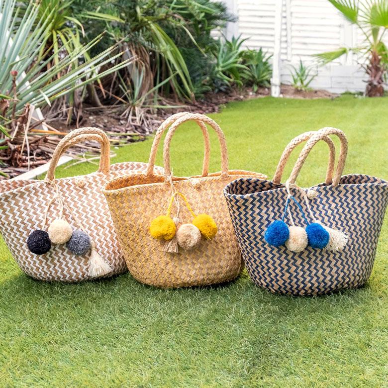 チャーム ポンポン アクセサリー ラフィア製 バッグチャーム カーテン