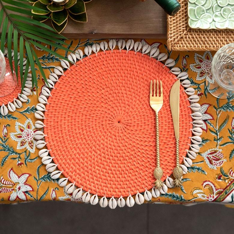 ランチョンマット ラタン ラウンド 約　W 34cm D 34cm H 0.5cm プレースマット プレイスマット シェル 貝 キッチン雑貨 ランチマット モダン ナチュラル 13894 | ELEMENTS（インテリア） | 01