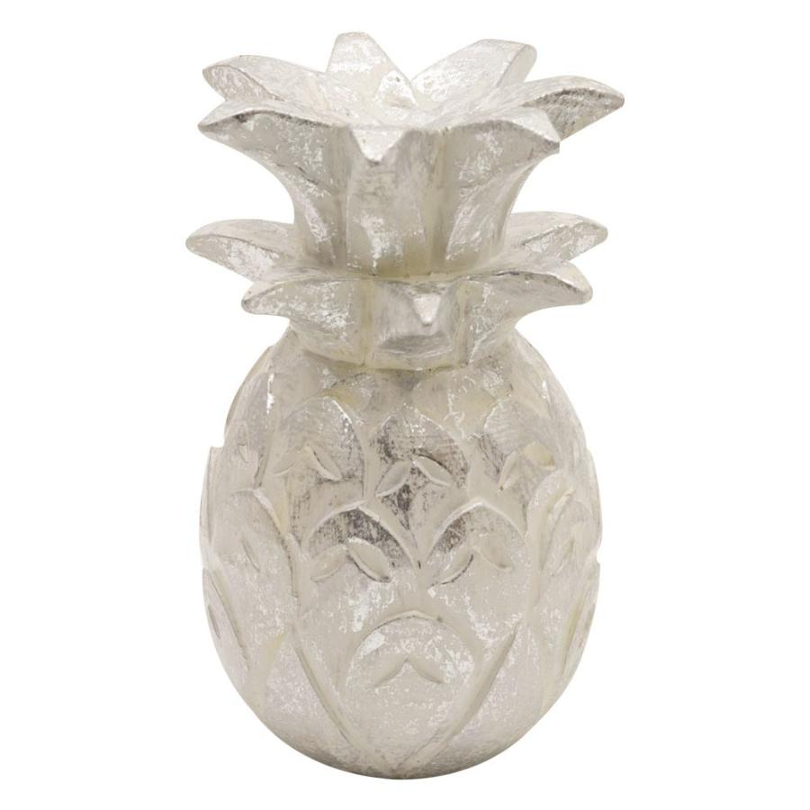 オブジェ ウッド 木製 木彫り パイナップル パイン フルーツ 果物 シルバー ゴールド W 9.5cm D 9.5cm H 15cm  置物 バリ ハロウィン クリスマス 13898 | ELEMENTS（インテリア） | 17
