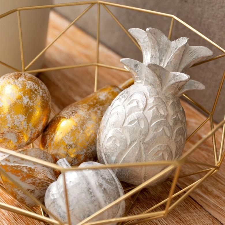 オブジェ ウッド 木製 木彫り パイナップル パイン フルーツ 果物 シルバー ゴールド W 9.5cm D 9.5cm H 15cm  置物 バリ ハロウィン クリスマス 13898 | ELEMENTS（インテリア） | 07