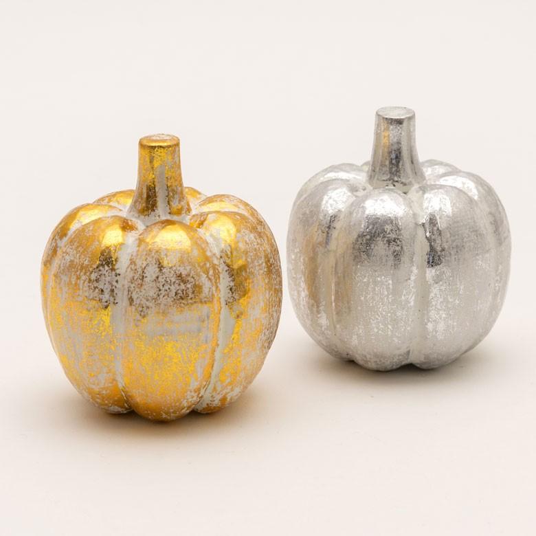 オブジェ ウッド 木製 木彫り 天然木 パンプキン かぼちゃ 野菜 シルバー ゴールド W 7.5cm D 7.5cm H 8cm  置物 バリ ハロウィン クリスマス 13899 | ELEMENTS（インテリア） | 10