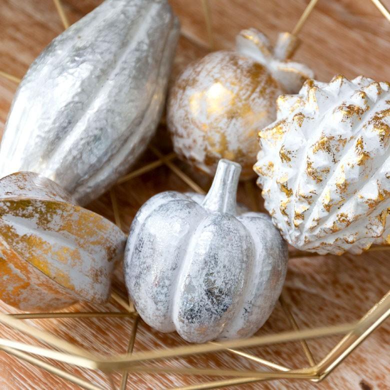 オブジェ ウッド 木製 木彫り 天然木 パンプキン かぼちゃ 野菜 シルバー ゴールド W 7.5cm D 7.5cm H 8cm  置物 バリ ハロウィン クリスマス 13899 | ELEMENTS（インテリア） | 12