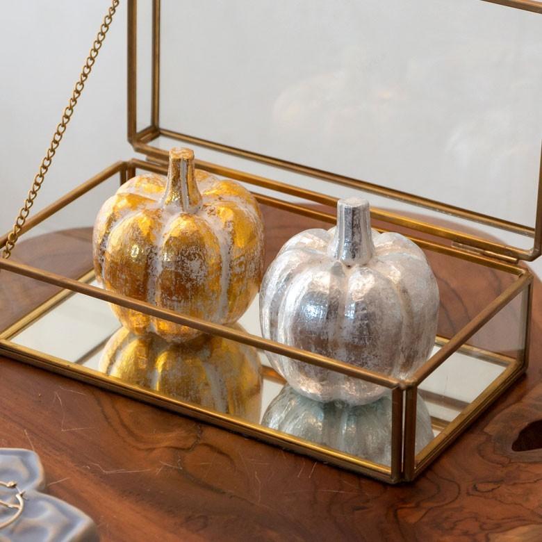 オブジェ ウッド 木製 木彫り 天然木 パンプキン かぼちゃ 野菜 シルバー ゴールド W 7.5cm D 7.5cm H 8cm  置物 バリ ハロウィン クリスマス 13899 | ELEMENTS（インテリア） | 04