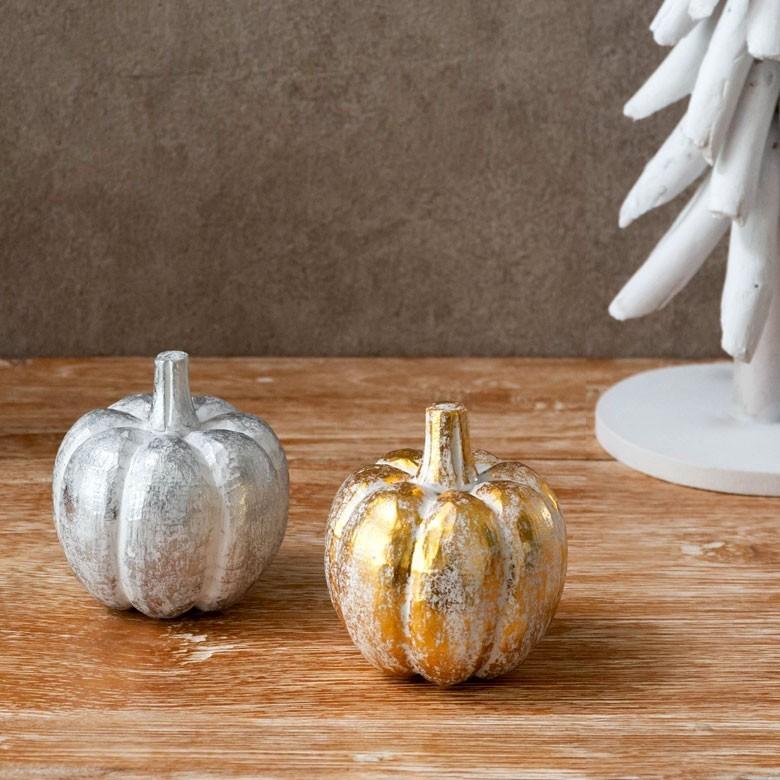 オブジェ ウッド 木製 木彫り 天然木 パンプキン かぼちゃ 野菜 シルバー ゴールド W 7.5cm D 7.5cm H 8cm  置物 バリ ハロウィン クリスマス 13899 | ELEMENTS（インテリア） | 05