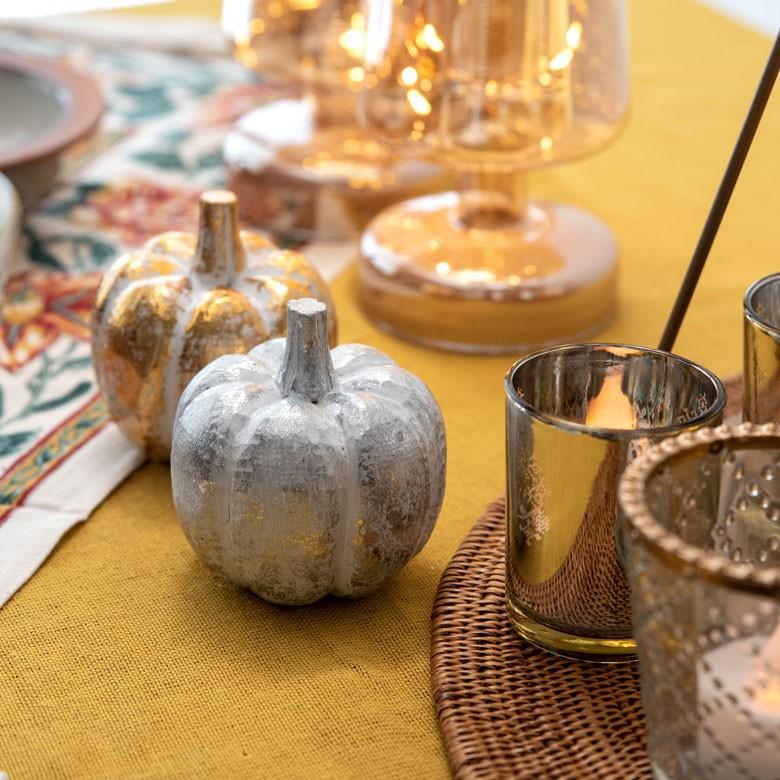 オブジェ ウッド 木製 木彫り 天然木 パンプキン かぼちゃ 野菜 シルバー ゴールド W 7.5cm D 7.5cm H 8cm  置物 バリ ハロウィン クリスマス 13899 | ELEMENTS（インテリア） | 07