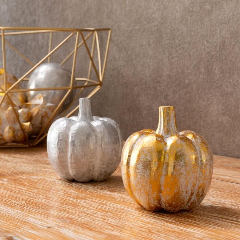 オブジェ ウッド 木製 木彫り 天然木 パンプキン かぼちゃ 野菜 シルバー ゴールド W 7.5cm D 7.5cm H 8cm  置物 バリ ハロウィン クリスマス 13899 | ELEMENTS（インテリア） | 08