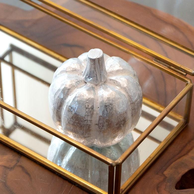 オブジェ ウッド 木製 木彫り 天然木 パンプキン かぼちゃ 野菜 シルバー ゴールド W 7.5cm D 7.5cm H 8cm  置物 バリ ハロウィン クリスマス 13899 | ELEMENTS（インテリア） | 09