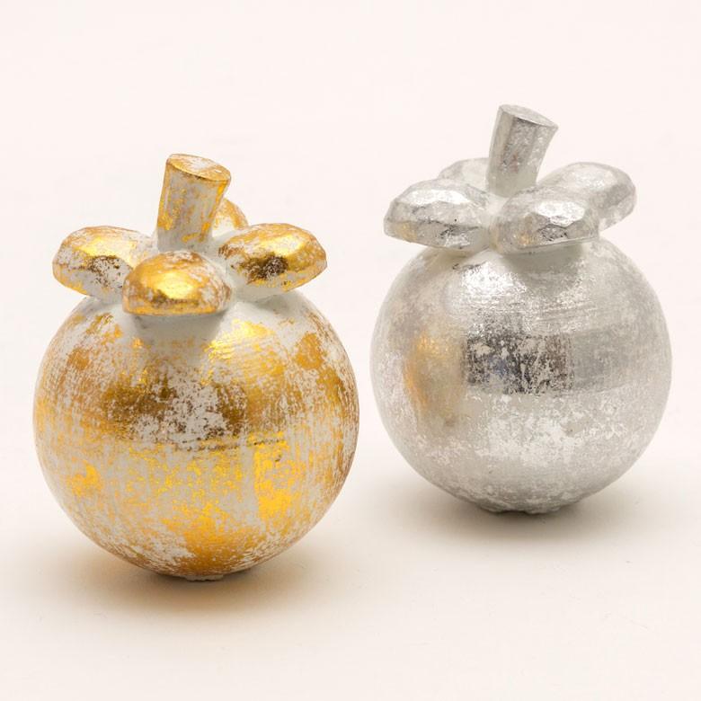 オブジェ ウッド 木製 木彫り 天然木 マンゴスチン フルーツ 果物 シルバー ゴールド W 6.5cm D 6.5cm H 8cm  置物 バリ ハロウィン クリスマス 13900 | ELEMENTS（インテリア） | 11
