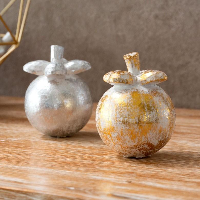 オブジェ ウッド 木製 木彫り 天然木 マンゴスチン フルーツ 果物 シルバー ゴールド W 6.5cm D 6.5cm H 8cm  置物 バリ ハロウィン クリスマス 13900 | ELEMENTS（インテリア） | 04