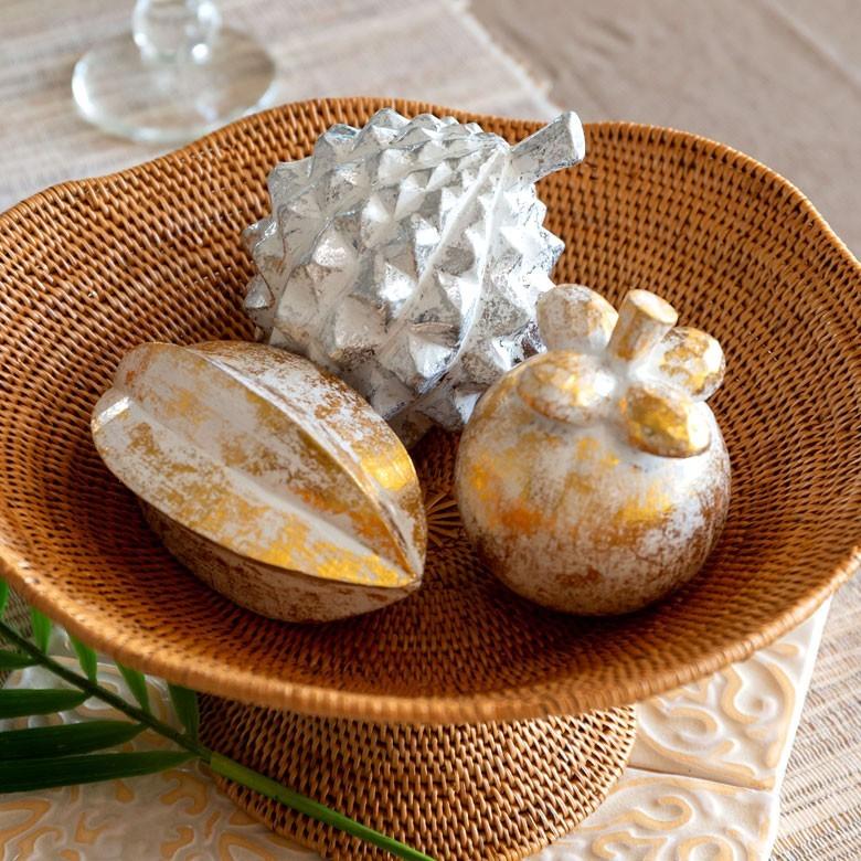 オブジェ ウッド 木製 木彫り 天然木 マンゴスチン フルーツ 果物 シルバー ゴールド W 6.5cm D 6.5cm H 8cm  置物 バリ ハロウィン クリスマス 13900 | ELEMENTS（インテリア） | 05