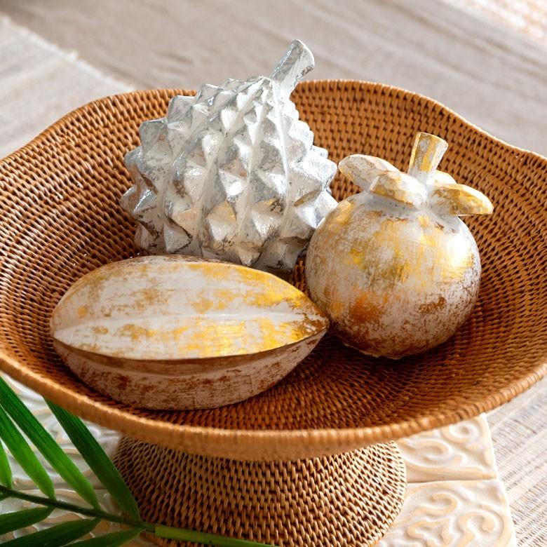 オブジェ ウッド 木製 木彫り 天然木 スターフルーツ フルーツ 果物 シルバー ゴールド W 10cm D 6cm H 6cm  置物 バリ ハロウィン クリスマス 13903 | ELEMENTS（インテリア） | 03