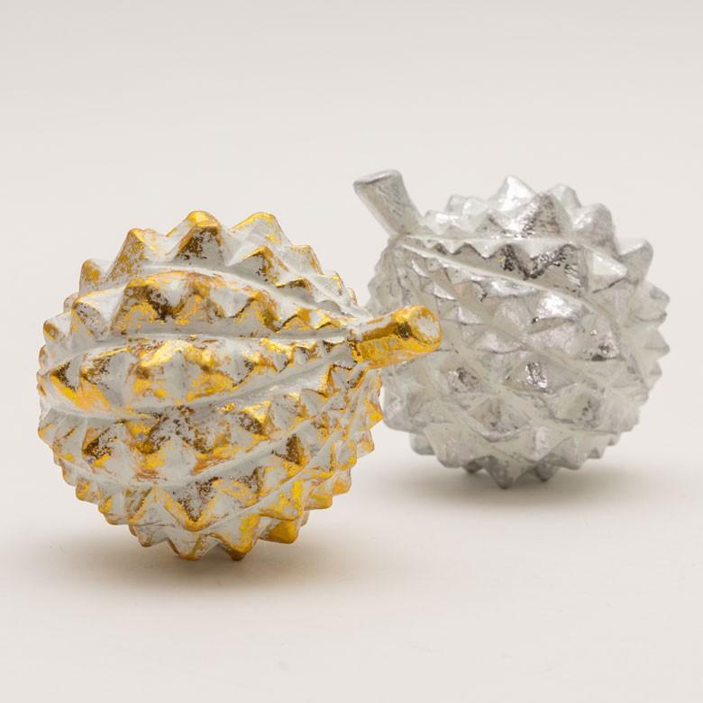 オブジェ ウッド 木製 木彫り 天然木 ドリアン 野菜 シルバー 銀 ゴールド 金 W 10cm D 8.5cm H 8.5cm  置物 インドネシア バリ ハロウィン クリスマス 13904 | ELEMENTS（インテリア） | 12