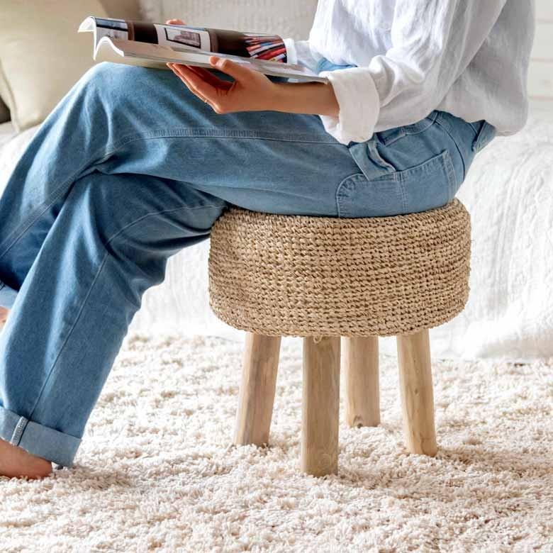 スツール 椅子 イス 天然素材 ラフィア サイド テーブル おしゃれ  かわいい オットマン ナチュラル ウッド ディスプレイ 西海岸 ハワイアン コースタル 13918 | ELEMENTS（インテリア）