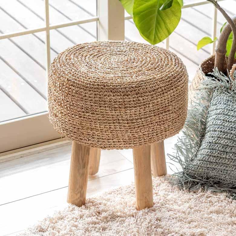 スツール 椅子 イス 天然素材 ラフィア サイド テーブル おしゃれ  かわいい オットマン ナチュラル ウッド ディスプレイ 西海岸 ハワイアン コースタル 13918 | ELEMENTS（インテリア） | 01