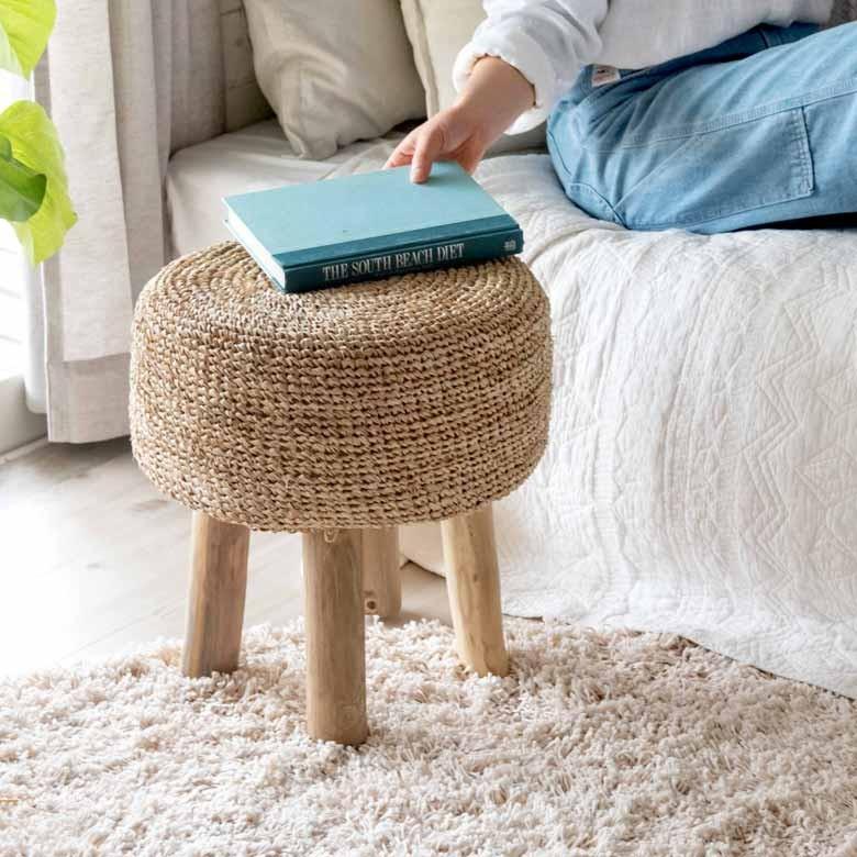 スツール 椅子 イス 天然素材 ラフィア サイド テーブル おしゃれ  かわいい オットマン ナチュラル ウッド ディスプレイ 西海岸 ハワイアン コースタル 13918 | ELEMENTS（インテリア） | 13
