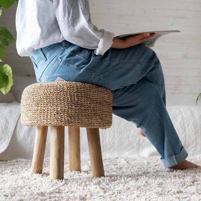 スツール 椅子 イス 天然素材 ラフィア サイド テーブル おしゃれ  かわいい オットマン ナチュラル ウッド ディスプレイ 西海岸 ハワイアン コースタル 13918 | ELEMENTS（インテリア） | 03