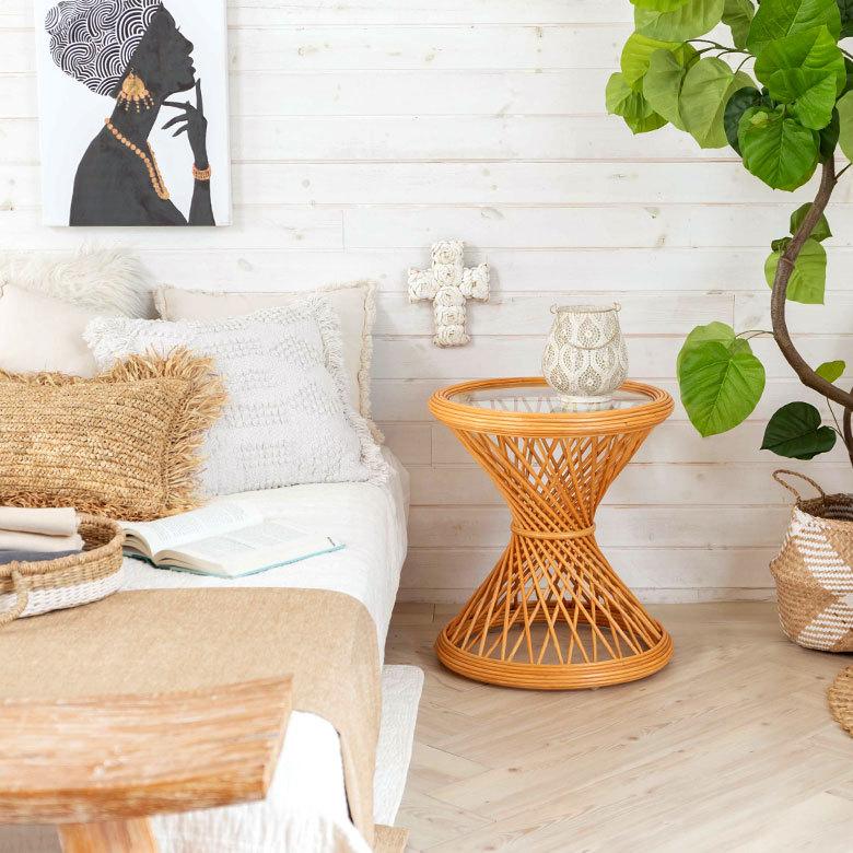 サイドテーブル ラタン コーヒーテーブル ナイトテーブル  ガラス 籐 ソファーサイド W 45cm D 45cm H 50cm 北欧 リゾート ナチュラル 13923 |  | 11