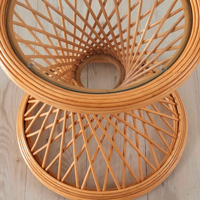 サイドテーブル ラタン コーヒーテーブル ナイトテーブル  ガラス 籐 ソファーサイド W 45cm D 45cm H 50cm 北欧 リゾート ナチュラル 13923 |  | 12