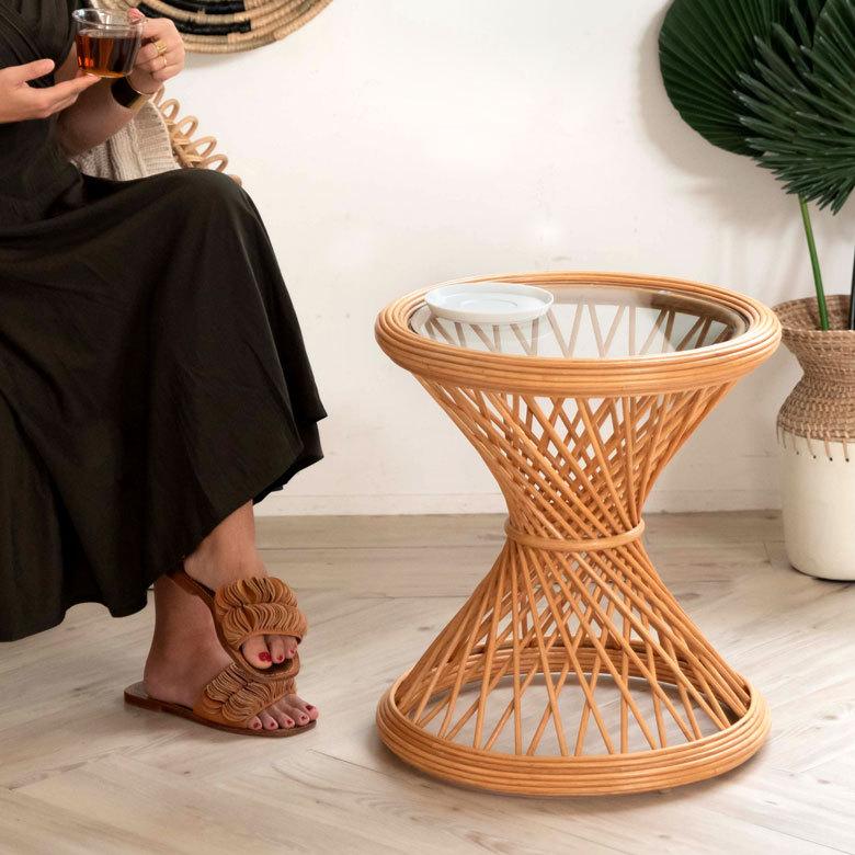 サイドテーブル ラタン コーヒーテーブル ナイトテーブル  ガラス 籐 ソファーサイド W 45cm D 45cm H 50cm 北欧 リゾート ナチュラル 13923 |  | 13