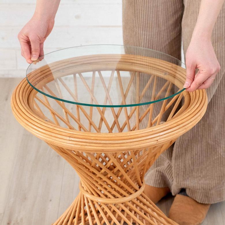 サイドテーブル ラタン コーヒーテーブル ナイトテーブル  ガラス 籐 ソファーサイド W 45cm D 45cm H 50cm 北欧 リゾート ナチュラル 13923 |  | 14