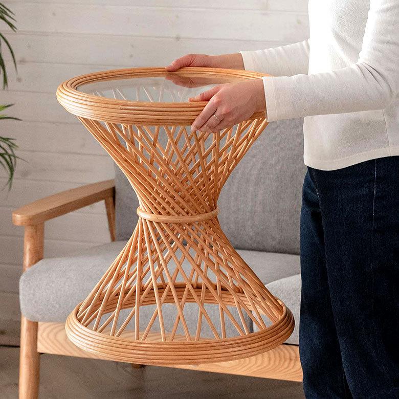 サイドテーブル ラタン コーヒーテーブル ナイトテーブル  ガラス 籐 ソファーサイド W 45cm D 45cm H 50cm 北欧 リゾート ナチュラル 13923 |  | 15