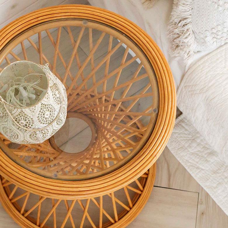 サイドテーブル ラタン コーヒーテーブル ナイトテーブル  ガラス 籐 ソファーサイド W 45cm D 45cm H 50cm 北欧 リゾート ナチュラル 13923 |  | 03