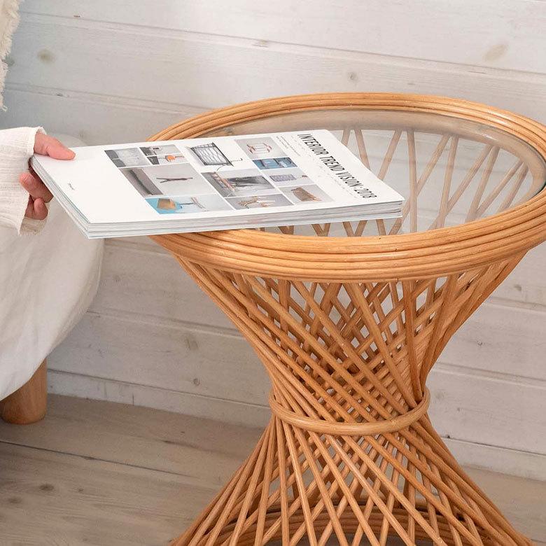 サイドテーブル ラタン コーヒーテーブル ナイトテーブル  ガラス 籐 ソファーサイド W 45cm D 45cm H 50cm 北欧 リゾート ナチュラル 13923 |  | 08